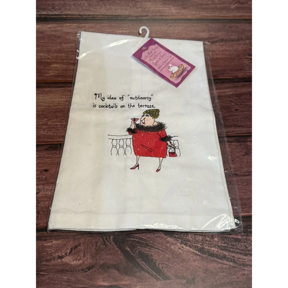 Leslie Moak Murray - Humor Dish Towel - Outdoorsy / Cocktails On The Terrace